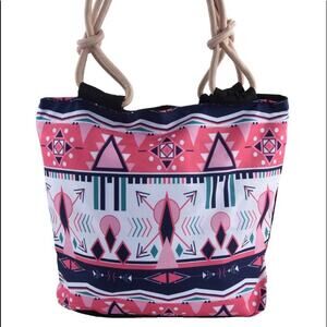 Navy and Pink Tribal Pattern Canvas Tote Bag